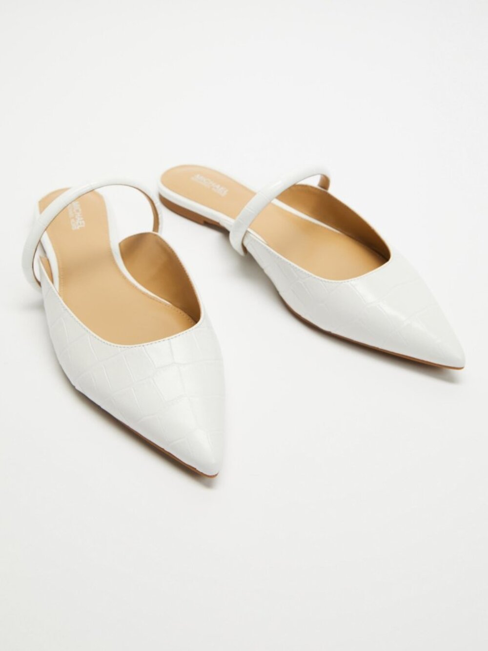 Michael Kors Jessa Flex Croc Embossed Leather Mule In Optic White Size 7.5M